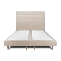 Lit avec tête de lit lignes tissu et sommier tapissier - Lit en bois massif