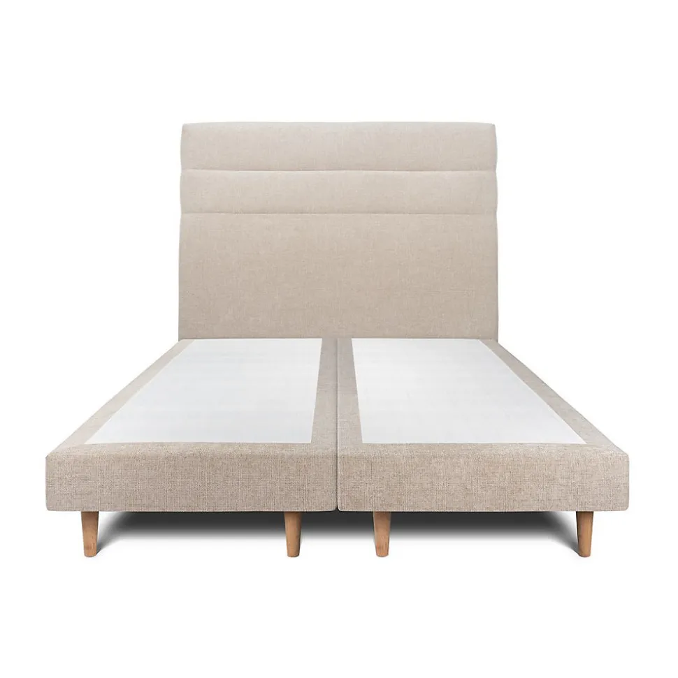 Lit avec tête de lit lignes tissu et sommier tapissier - Lit en bois massif