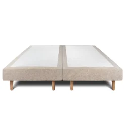 Lit avec tête de lit lignes tissu et sommier tapissier - Lit en bois massif