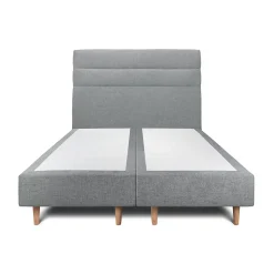 Lit avec tête de lit lignes tissu et sommier tapissier - Lit en bois massif