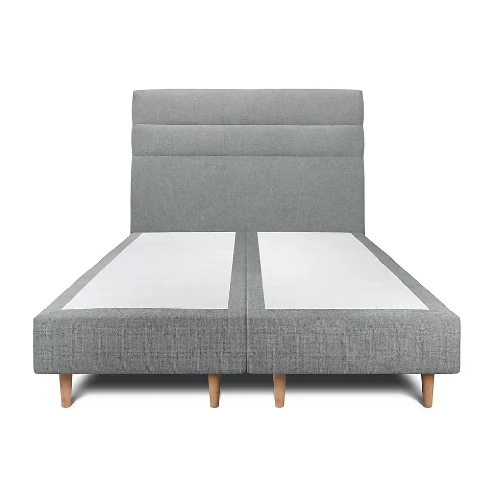 Lit avec tête de lit lignes tissu et sommier tapissier - Lit en bois massif