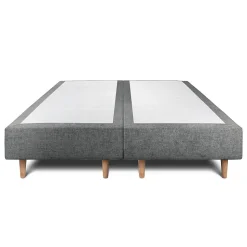 Lit avec tête de lit lignes tissu et sommier tapissier - Lit en bois massif