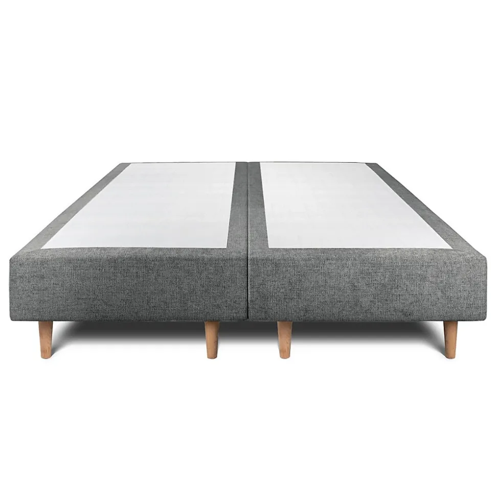 Lit avec tête de lit lignes tissu et sommier tapissier - Lit en bois massif