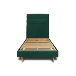 Lit avec tête de lit lignes velours et sommier kit - Lit en bois massif