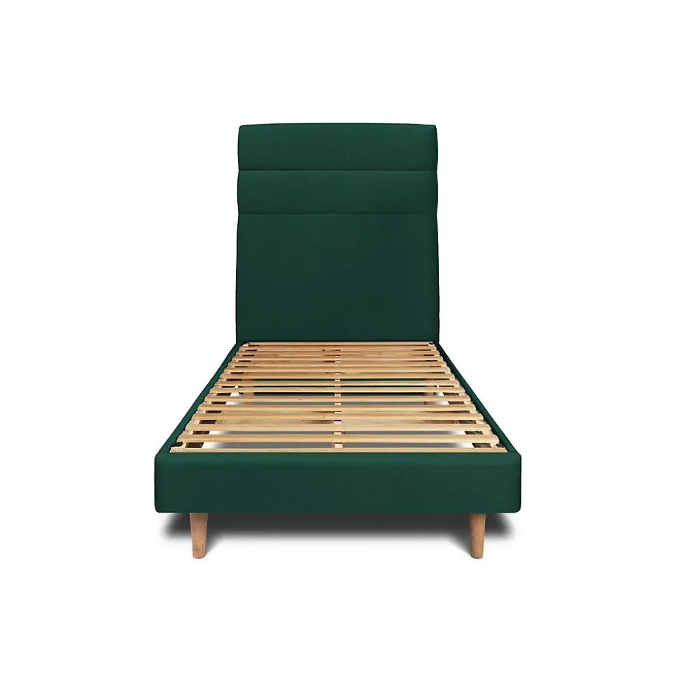 Lit avec tête de lit lignes velours et sommier kit - Lit en bois massif