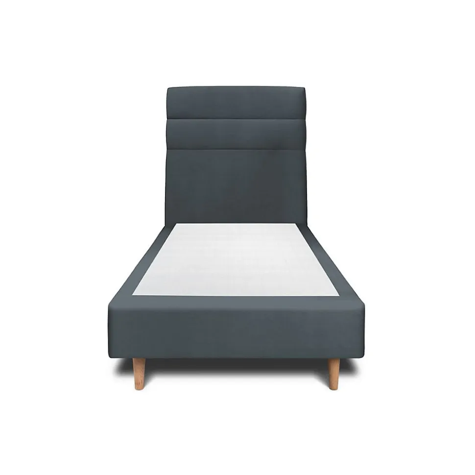 Lit avec tête de lit lignes velours et sommier tapissier - Lit en bois massif