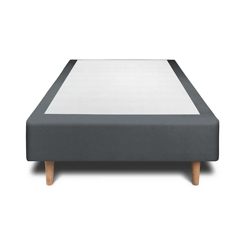 Lit avec tête de lit lignes velours et sommier tapissier - Lit en bois massif