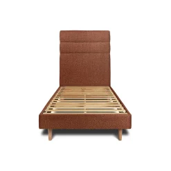 Lit avec tête de lit lignes bouclette et sommier kit - Lit en bois massif