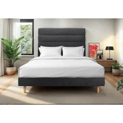 Lit avec tête de lit lignes tissu et sommier kit - Lit en bois massif