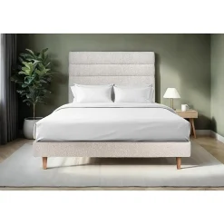 Lit avec tête de lit lignes bouclette et sommier kit - Lit en bois massif