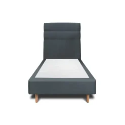 Lit avec tête de lit lignes velours et sommier tapissier - Lit en bois massif