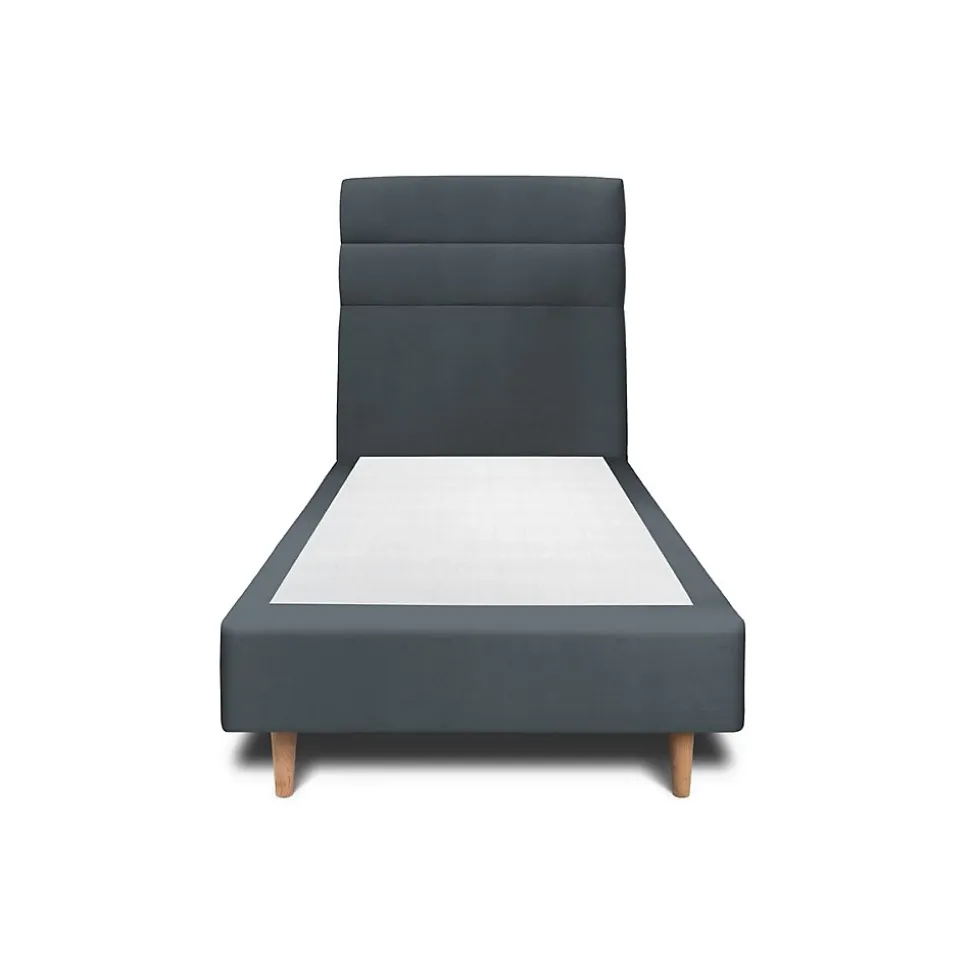 Lit avec tête de lit lignes velours et sommier tapissier - Lit en bois massif