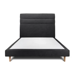 Lit avec tête de lit lignes tissu et sommier tapissier - Lit en bois massif