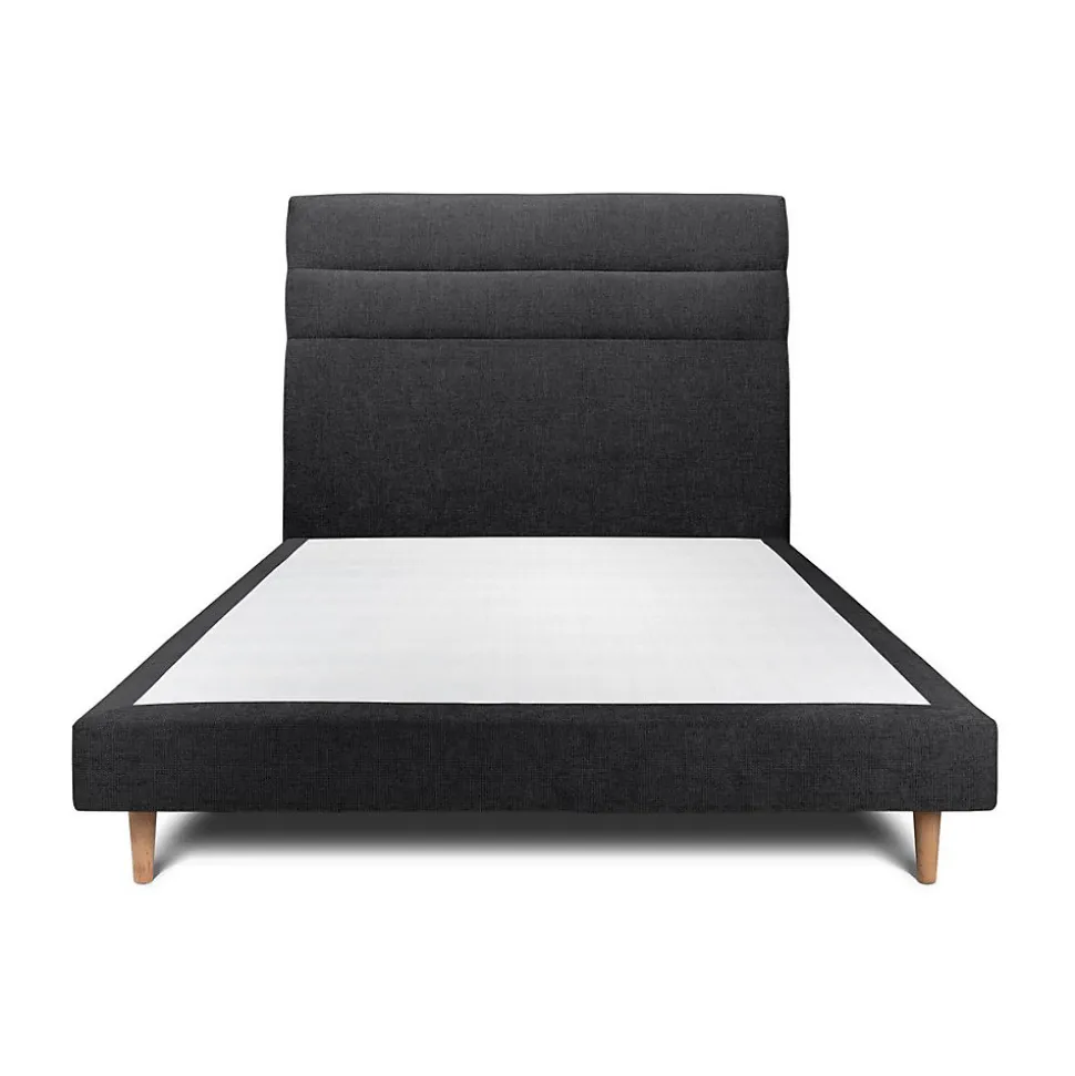 Lit avec tête de lit lignes tissu et sommier tapissier - Lit en bois massif