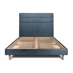 Lit avec tête de lit lignes bouclette et sommier kit - Lit en bois massif