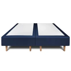 Lit avec tête de lit lignes velours et sommier tapissier - Lit en bois massif