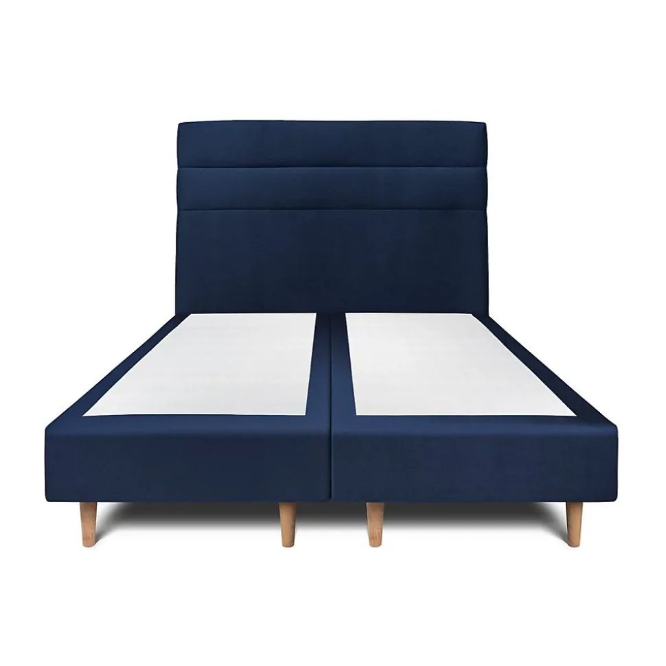 Lit avec tête de lit lignes velours et sommier tapissier - Lit en bois massif