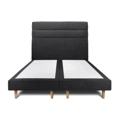 Lit avec tête de lit lignes tissu et sommier tapissier - Lit en bois massif