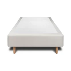 Lit avec tête de lit lignes velours et sommier tapissier - Lit en bois massif