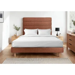 Lit avec tête de lit lignes bouclette et sommier kit - Lit en bois massif