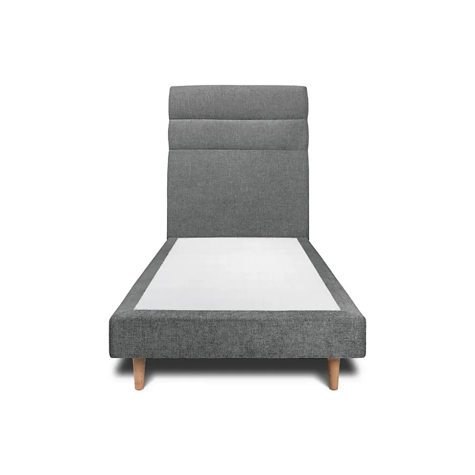 Lit avec tête de lit lignes tissu et sommier tapissier - Lit en bois massif