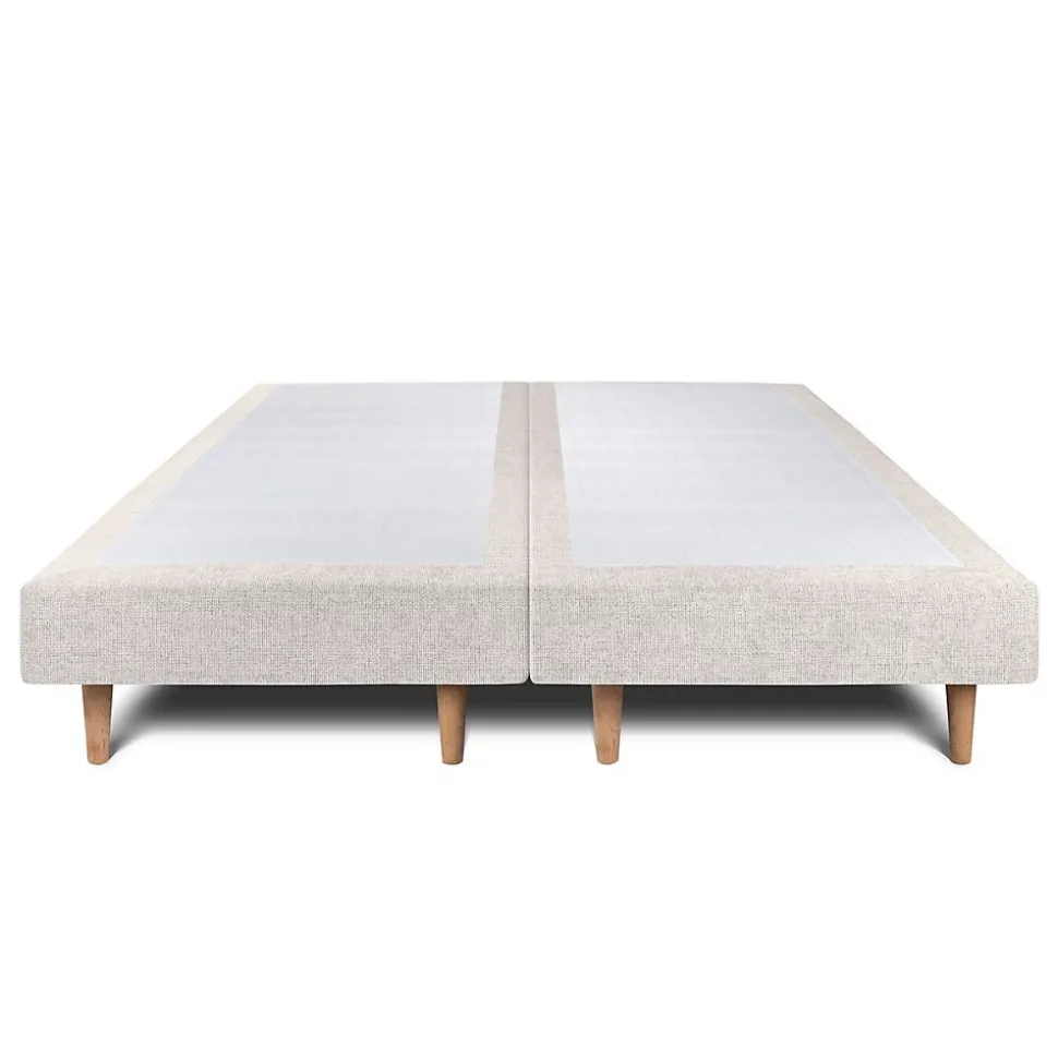 Lit avec tête de lit lignes tissu et sommier tapissier - Lit en bois massif