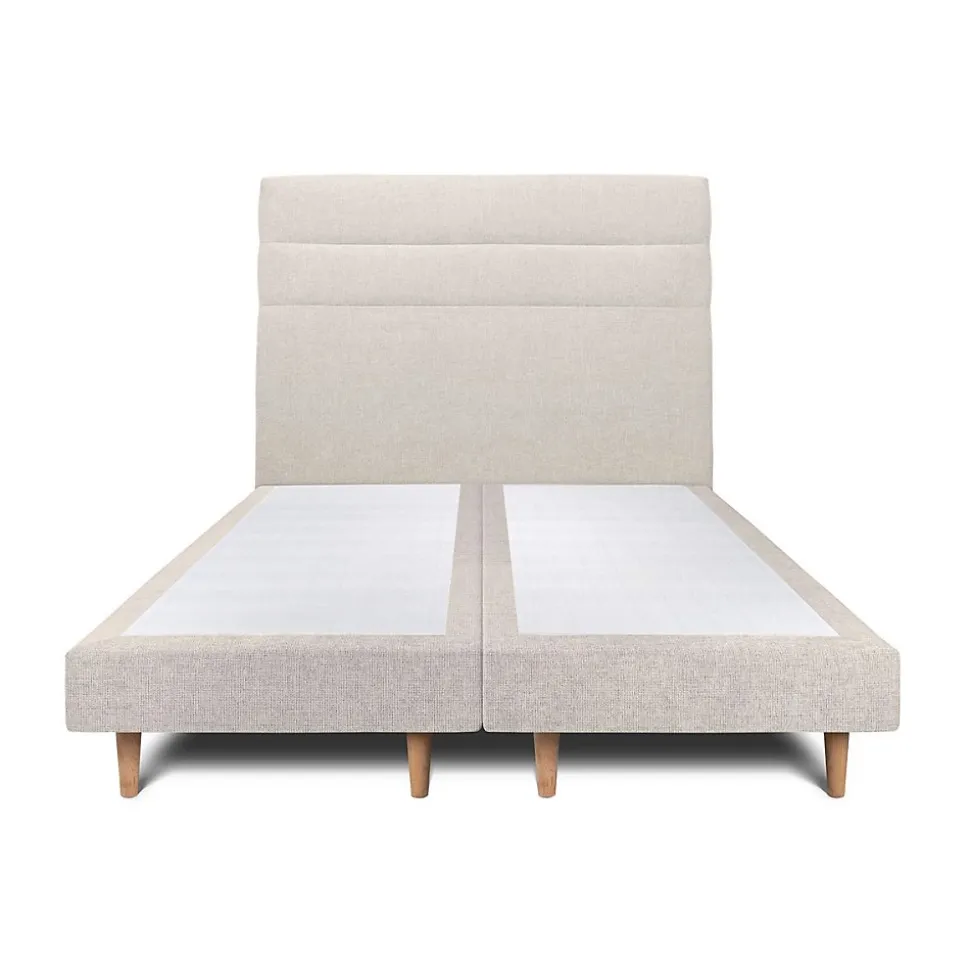 Lit avec tête de lit lignes tissu et sommier tapissier - Lit en bois massif