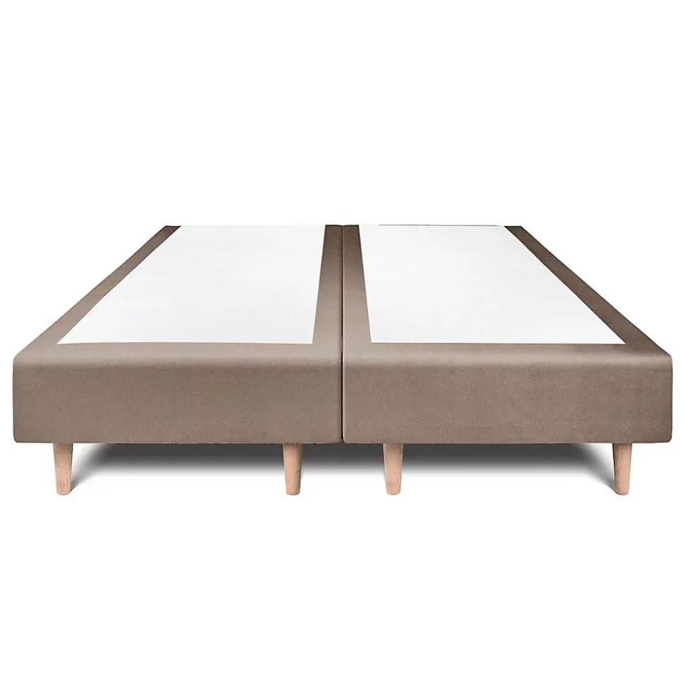 Lit avec tête de lit lignes velours et sommier tapissier - Lit en bois massif