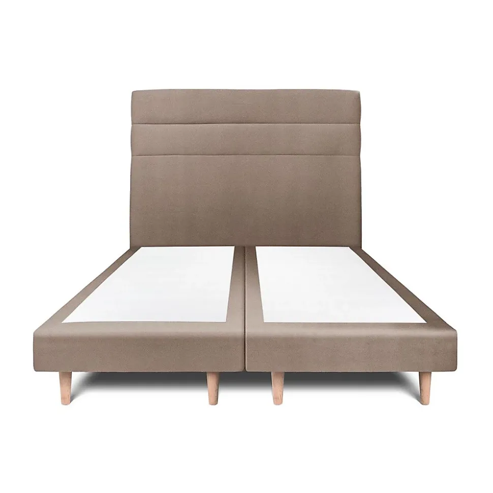 Lit avec tête de lit lignes velours et sommier tapissier - Lit en bois massif