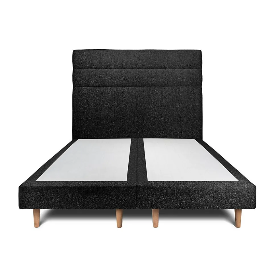 Lit avec tête de lit lignes bouclette et sommier tapissier - Lit en bois massif