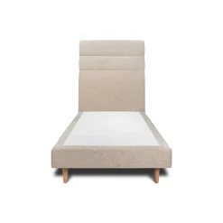 Lit avec tête de lit lignes tissu et sommier tapissier - Lit en bois massif