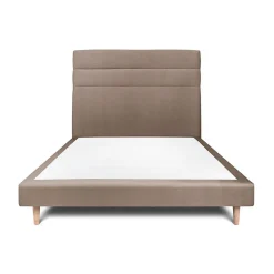 Lit avec tête de lit lignes velours et sommier tapissier - Lit en bois massif