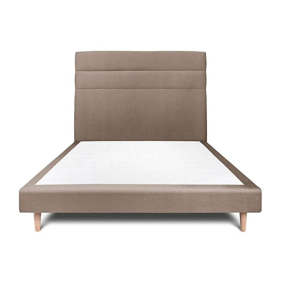 Lit avec tête de lit lignes velours et sommier tapissier - Lit en bois massif