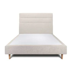 Lit avec tête de lit lignes tissu et sommier tapissier - Lit en bois massif