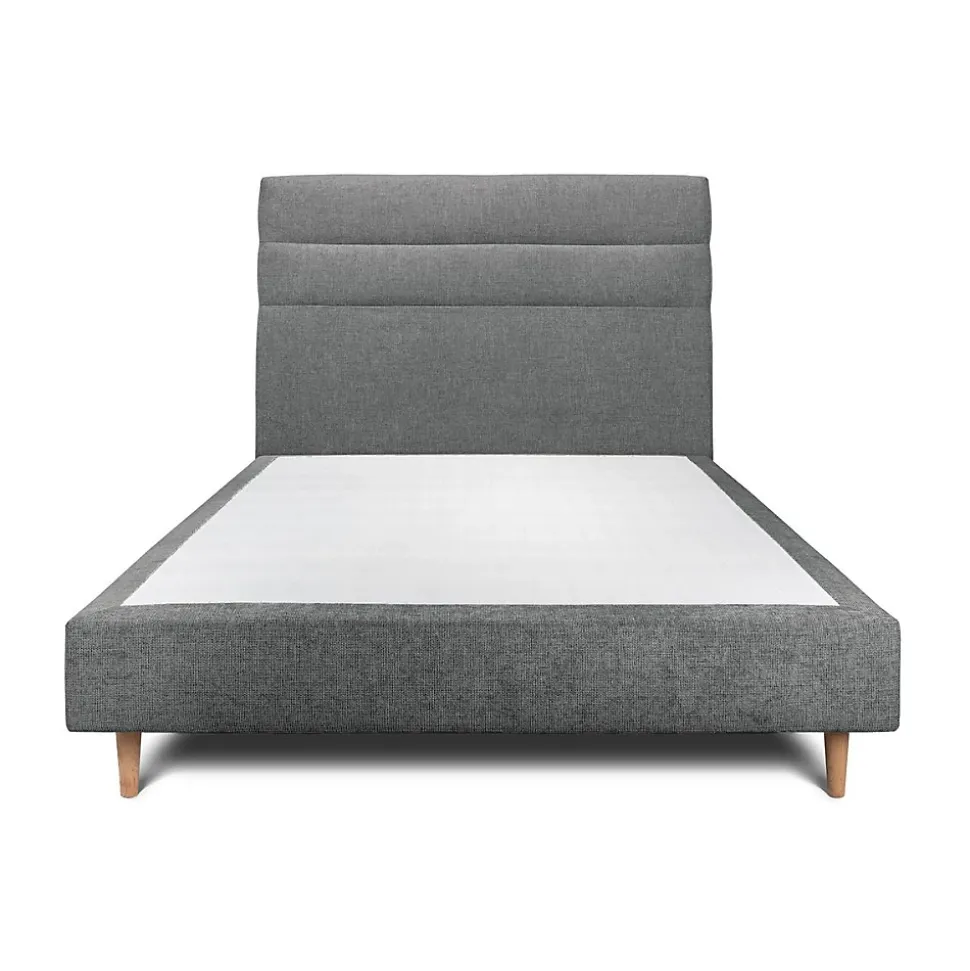 Lit avec tête de lit lignes tissu et sommier tapissier - Lit en bois massif