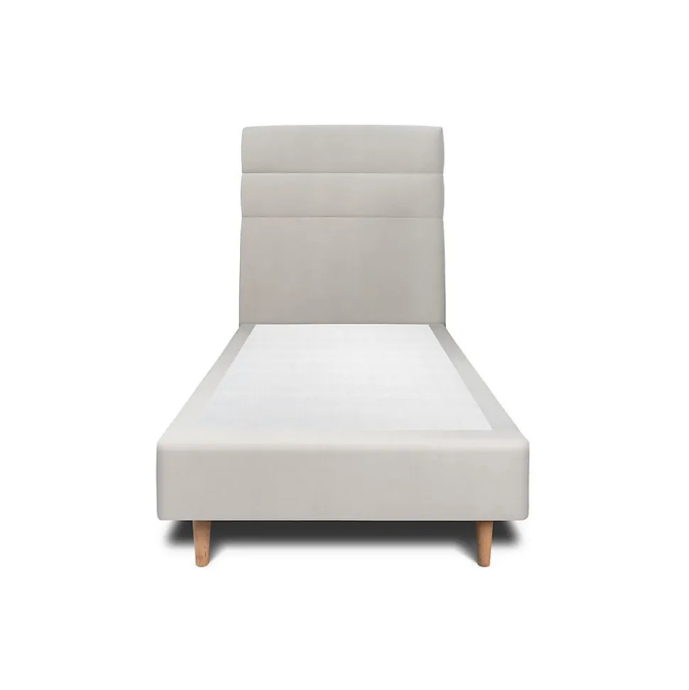 Lit avec tête de lit lignes velours et sommier tapissier - Lit en bois massif