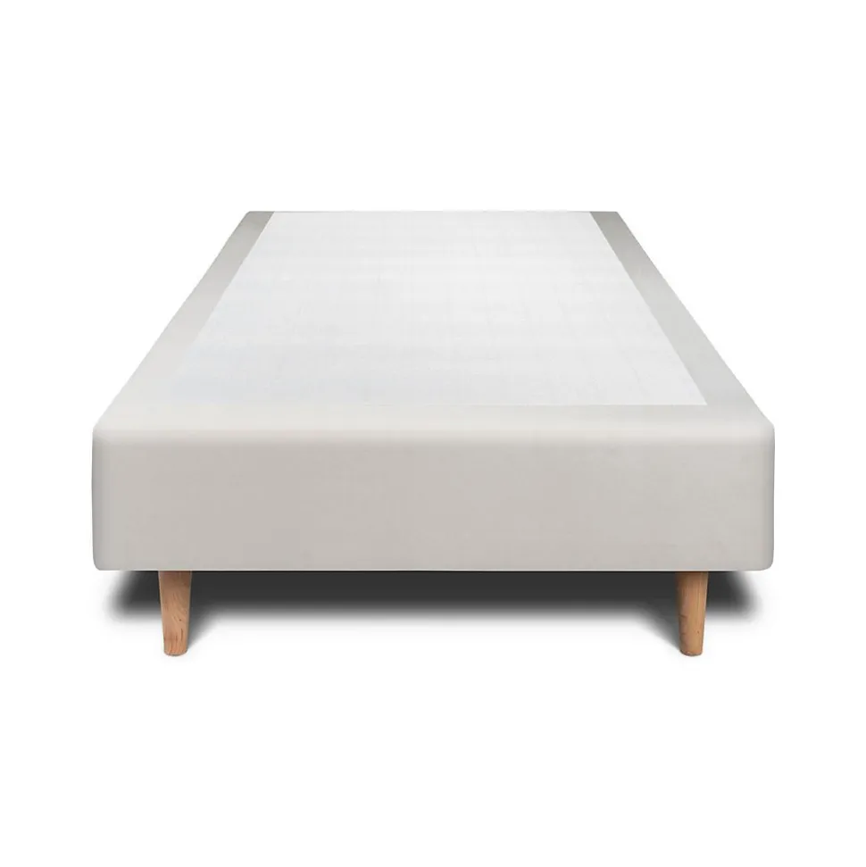 Lit avec tête de lit lignes velours et sommier tapissier - Lit en bois massif