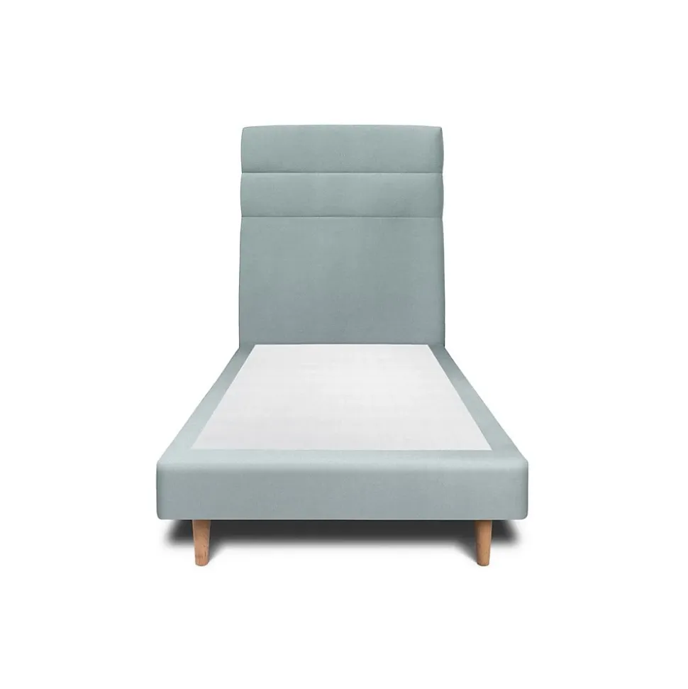 Lit avec tête de lit lignes velours et sommier tapissier - Lit en bois massif