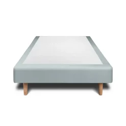 Lit avec tête de lit lignes velours et sommier tapissier - Lit en bois massif