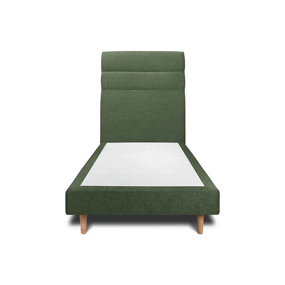 Lit avec tête de lit lignes tissu et sommier tapissier - Lit en bois massif