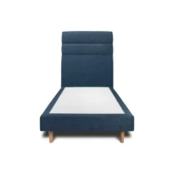 Lit avec tête de lit lignes tissu et sommier tapissier - Lit en bois massif