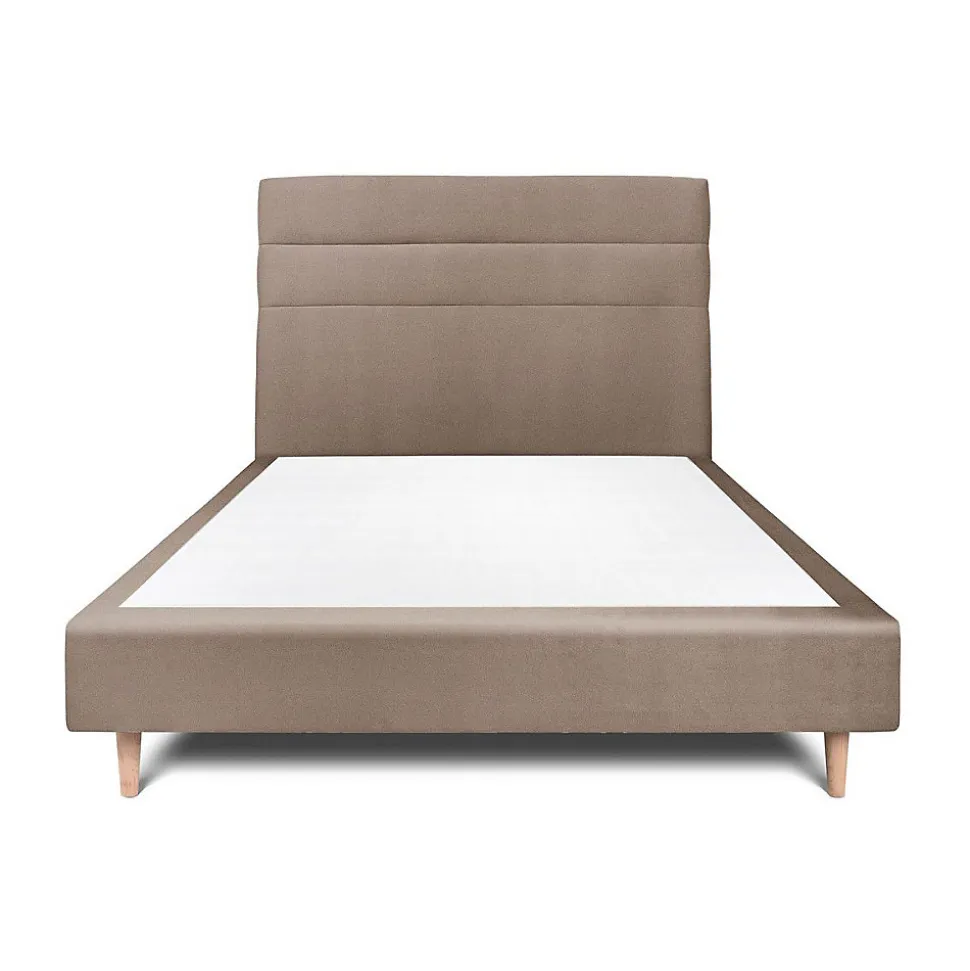 Lit avec tête de lit lignes velours et sommier tapissier - Lit en bois massif