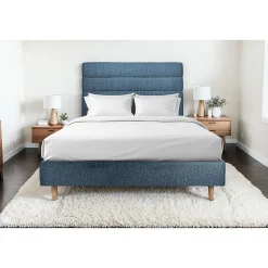 Lit avec tête de lit lignes bouclette et sommier tapissier - Lit en bois massif