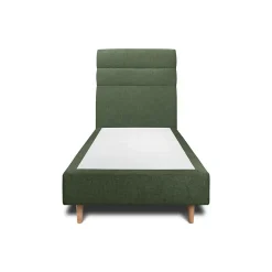 Lit avec tête de lit lignes tissu et sommier tapissier - Lit en bois massif