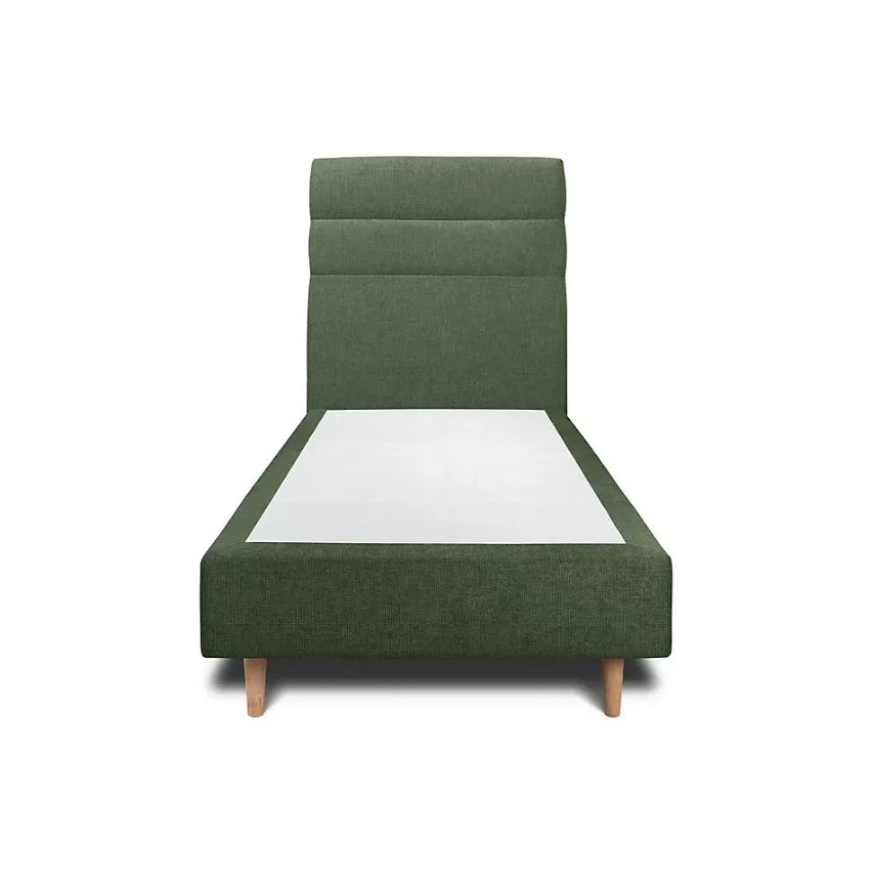 Lit avec tête de lit lignes tissu et sommier tapissier - Lit en bois massif