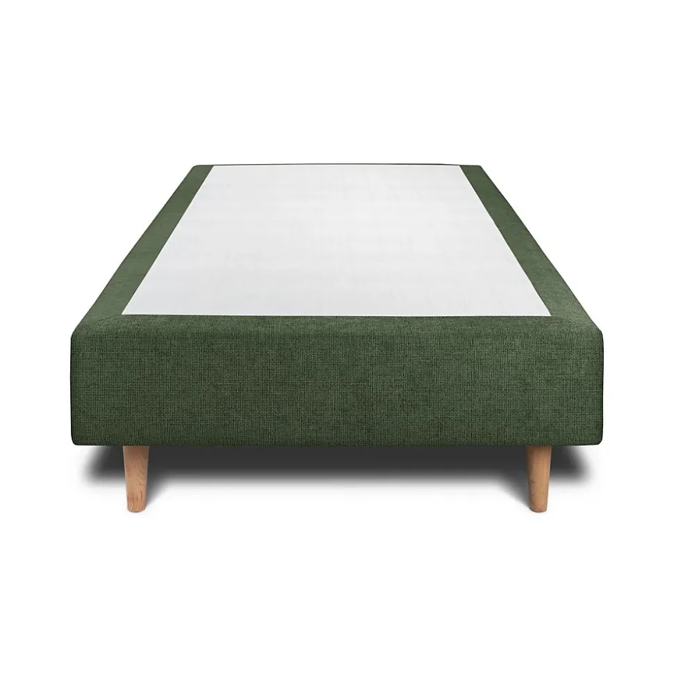 Lit avec tête de lit lignes tissu et sommier tapissier - Lit en bois massif