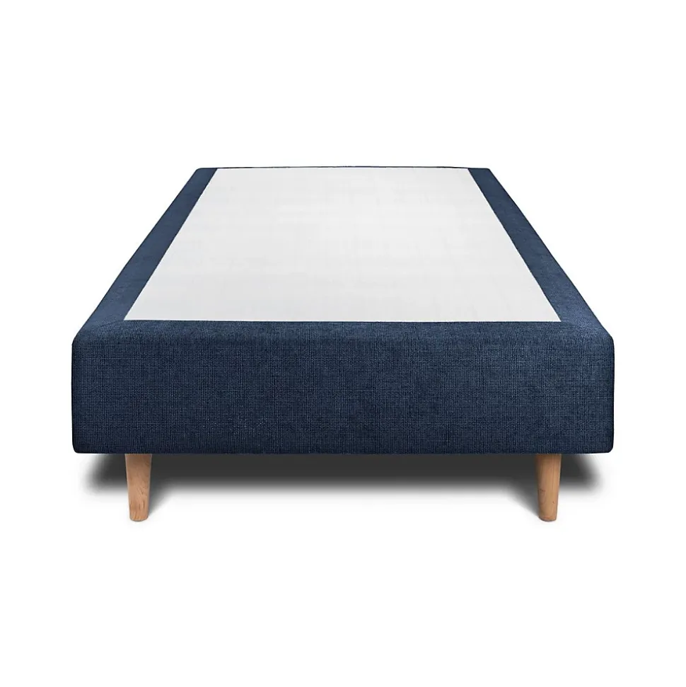 Lit avec tête de lit lignes tissu et sommier tapissier - Lit en bois massif