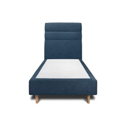 Lit avec tête de lit lignes tissu et sommier tapissier - Lit en bois massif