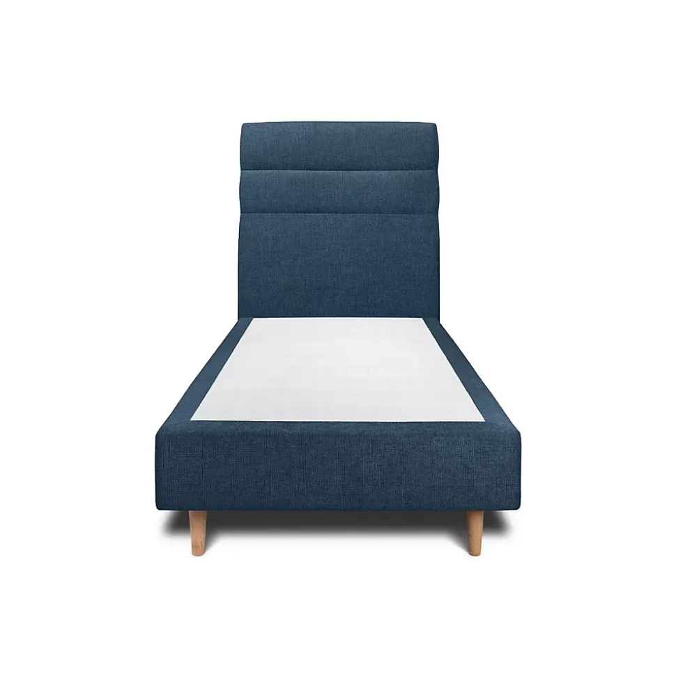 Lit avec tête de lit lignes tissu et sommier tapissier - Lit en bois massif