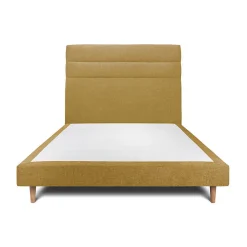 Lit avec tête de lit lignes tissu et sommier tapissier - Lit en bois massif